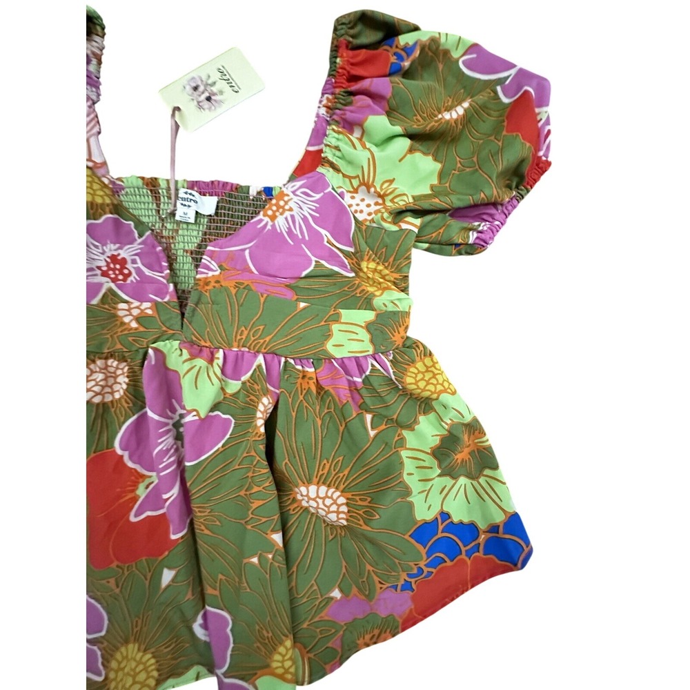Entro Women's Vivian V-Neck Bubble Sleeve Top Medium Floral NWT - Picture 5 of 9